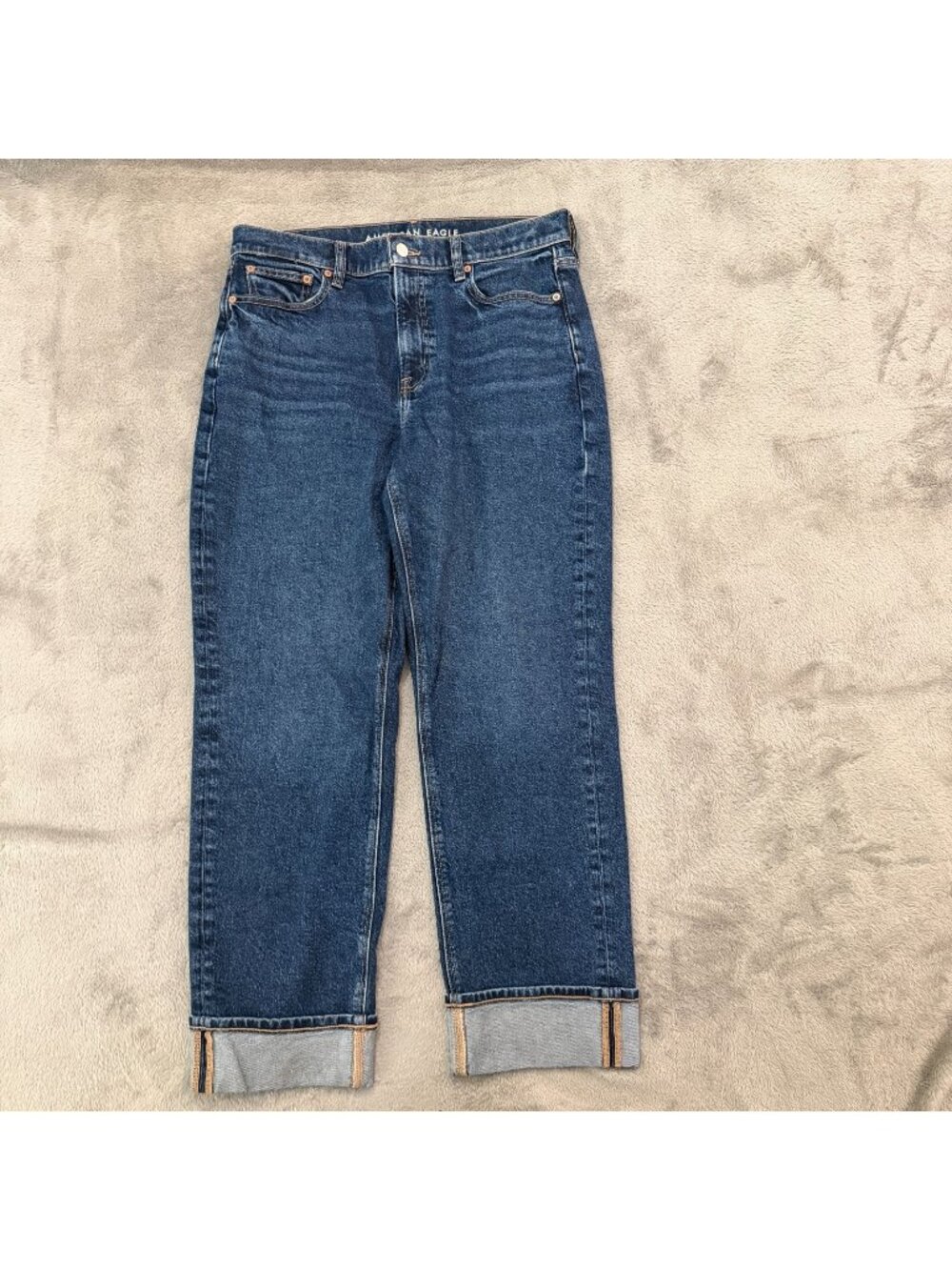 American Eagle Super High Rise Straight Leg Jeans 10 Short Dark Wash Cuffed